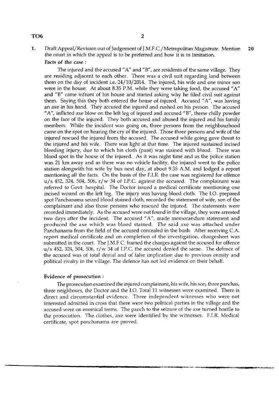 2015 Assistant Public Prosecutor Paper I: Criminal Procedure Code & Evidence Act — page 1 instructions scan PDF download
