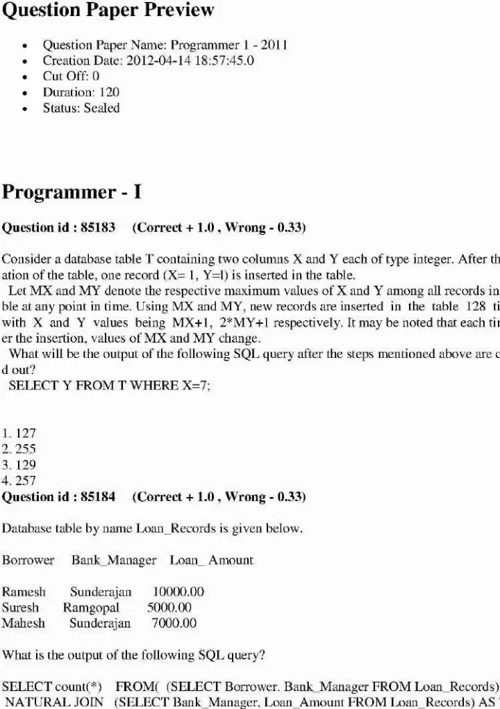 ACP AND PROGRAMMER 2011 Programmer Paper-I question paper page 1 instructions scan PDF download RPSC