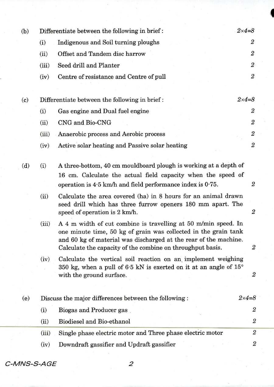 Agricultural Engineering Paper II 2016 IFS — page 1 instructions scan PDF download
