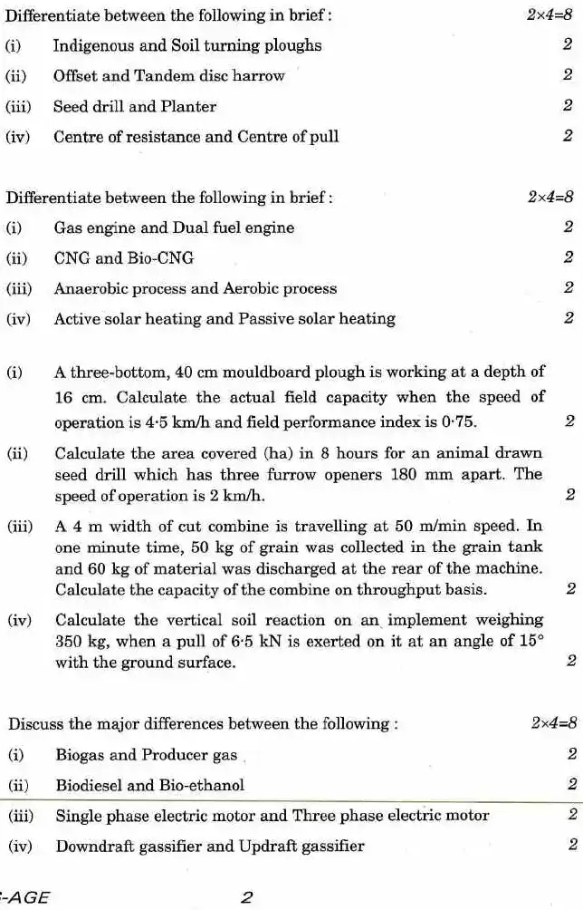 Agricultural Engineering Paper II 2016 IFS — page 1 instructions scan PDF download