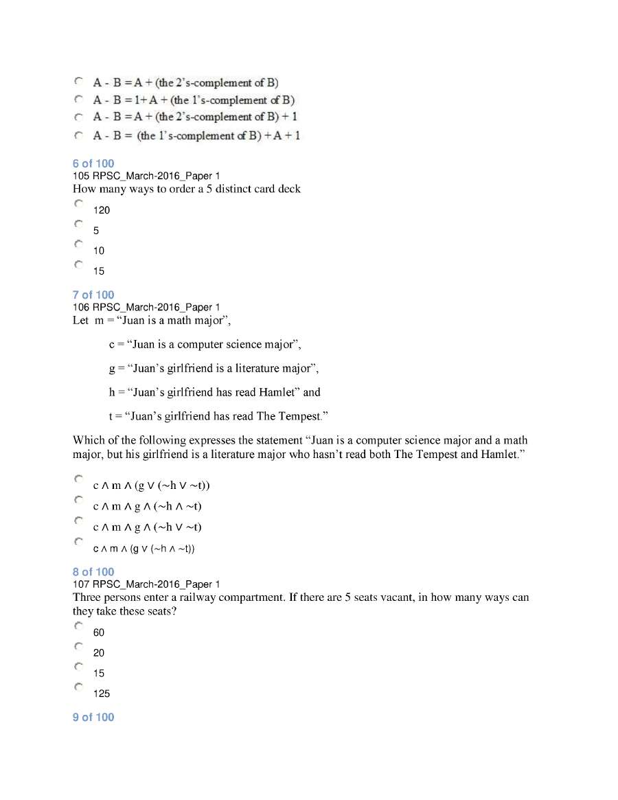 Analyst-Cum-Programmer 2014 Paper I question paper page 1 instructions scan PDF download RPSC