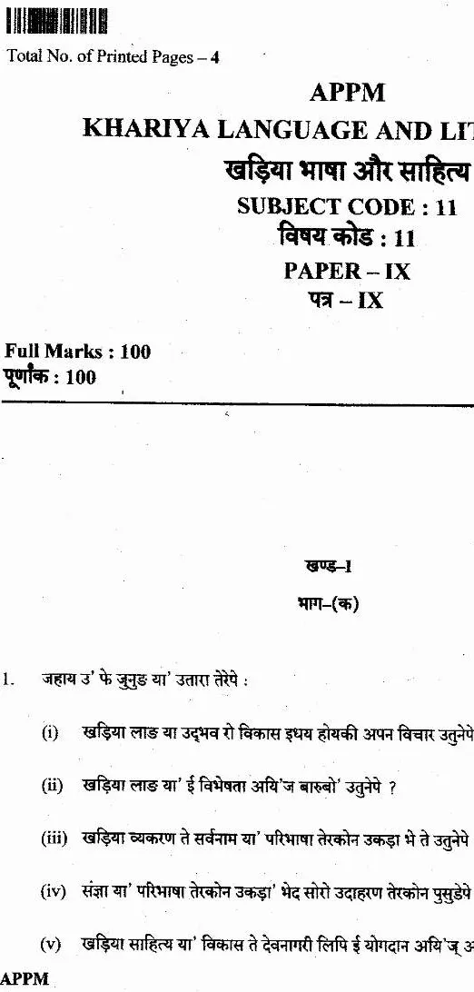 APPM Main Exam Paper-IX Language and Literature question paper page 1 instructions and exam header scan PDF download. Includes marks and time details.
