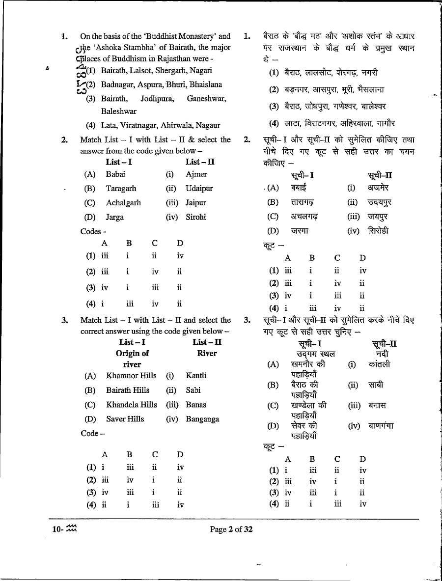 ARO AARO 2022 GK & Horticulture question paper page 1 instructions scan PDF download by RPSC