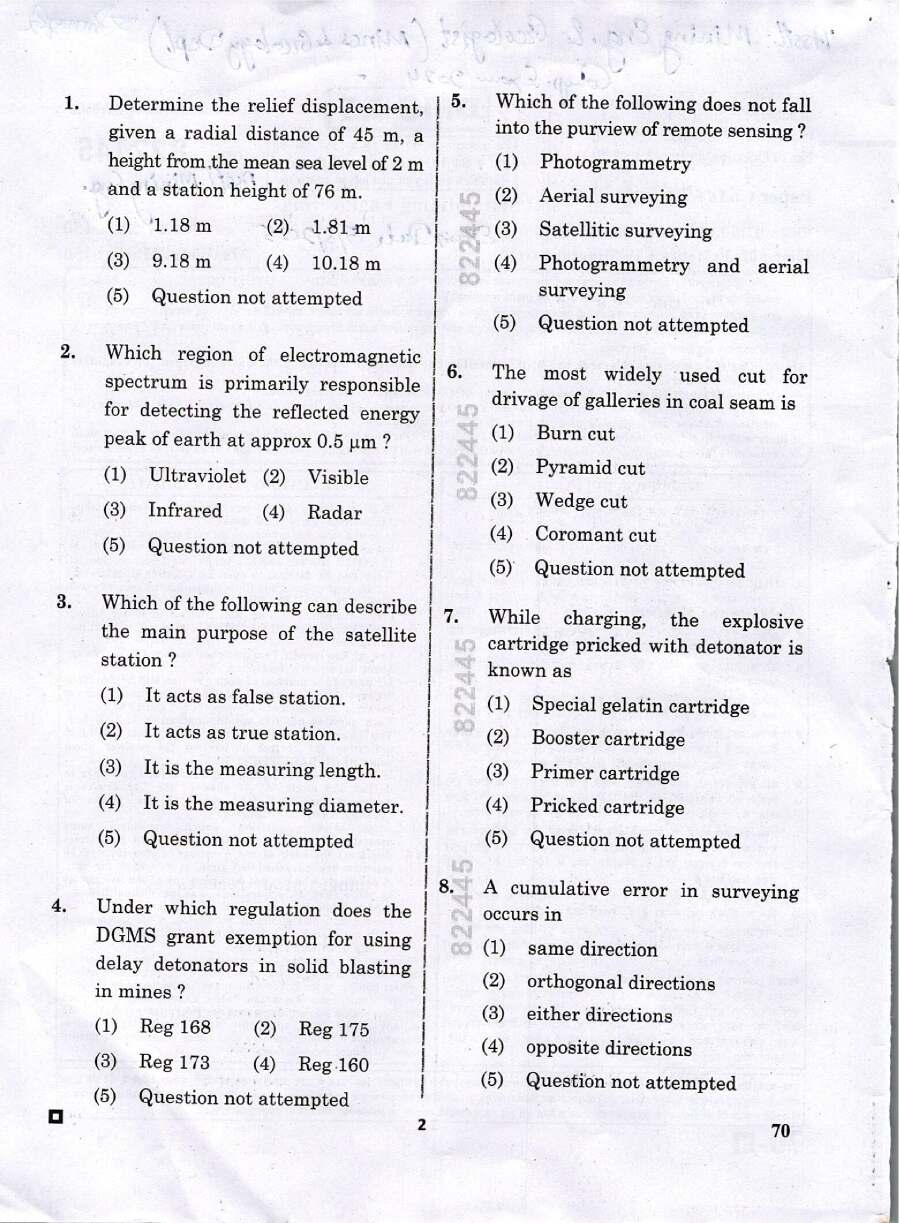 Assistant Mining Engineer 2024 Mining Engineering question paper page 1 instructions scan PDF download RPSC exam paper