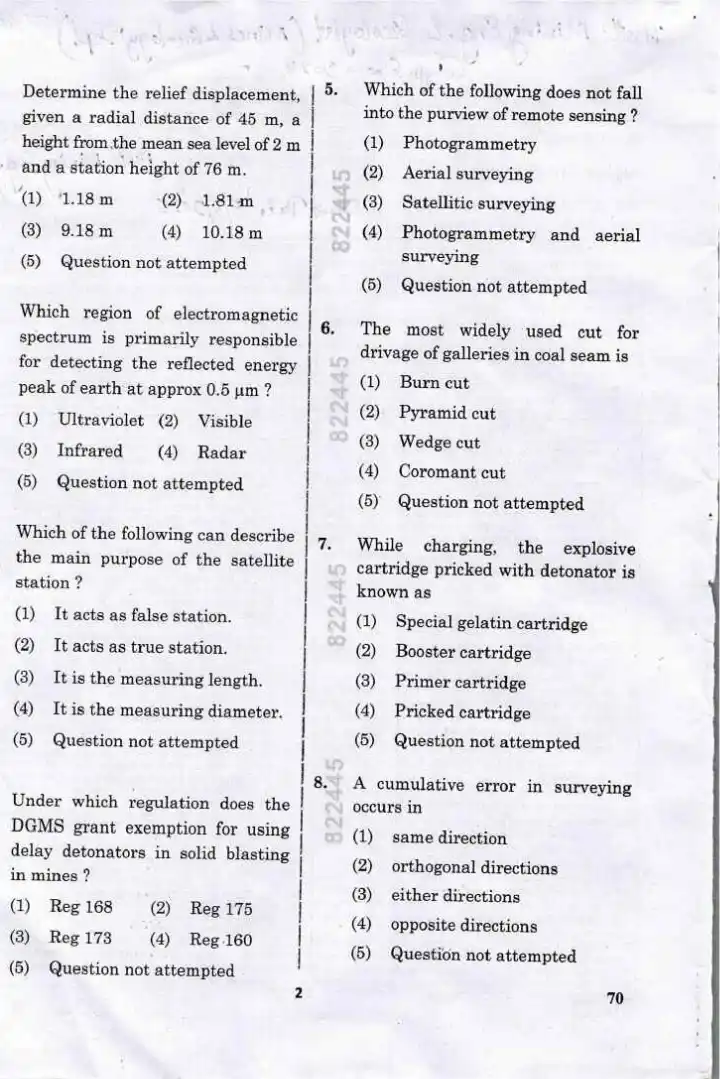 Assistant Mining Engineer 2024 Mining Engineering question paper page 1 instructions scan PDF download RPSC exam paper