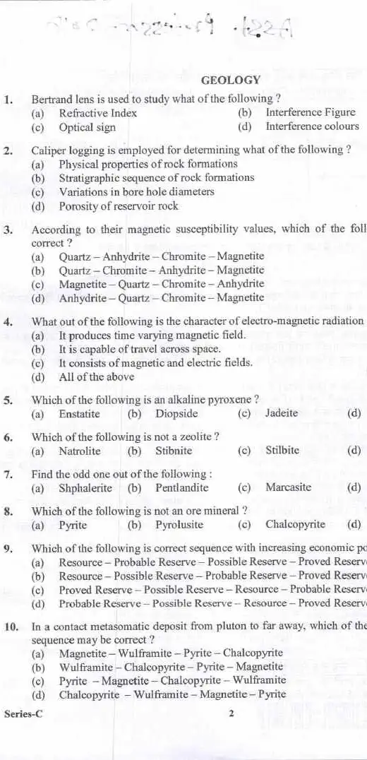 Assistant Professor Exam 2017 - Geology Question Paper — page 1 instructions scan PDF download