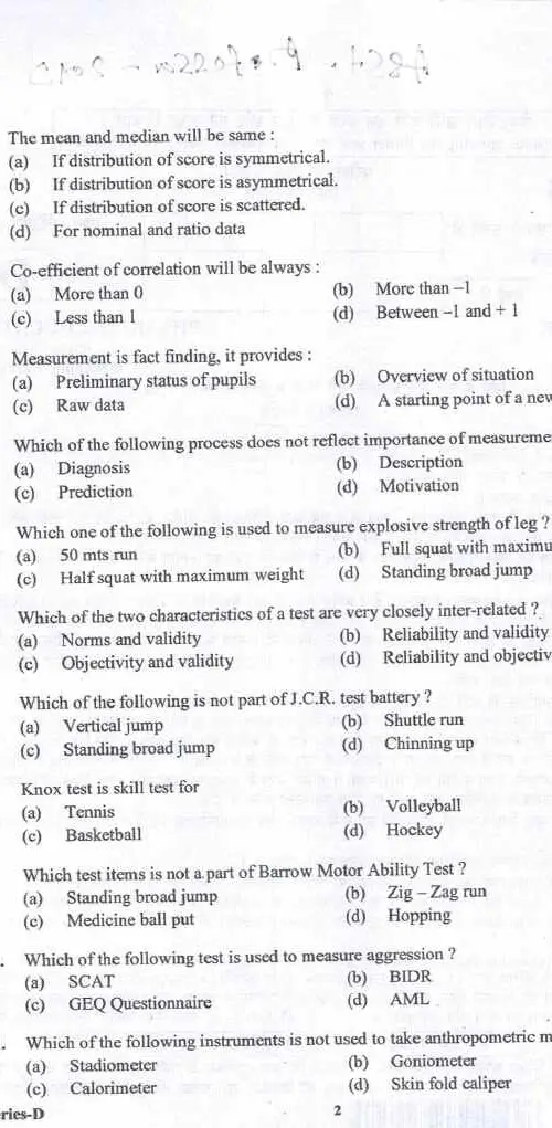 Assistant Professor Exam 2017 - Physical Education Question Paper — page 1 instructions scan PDF download