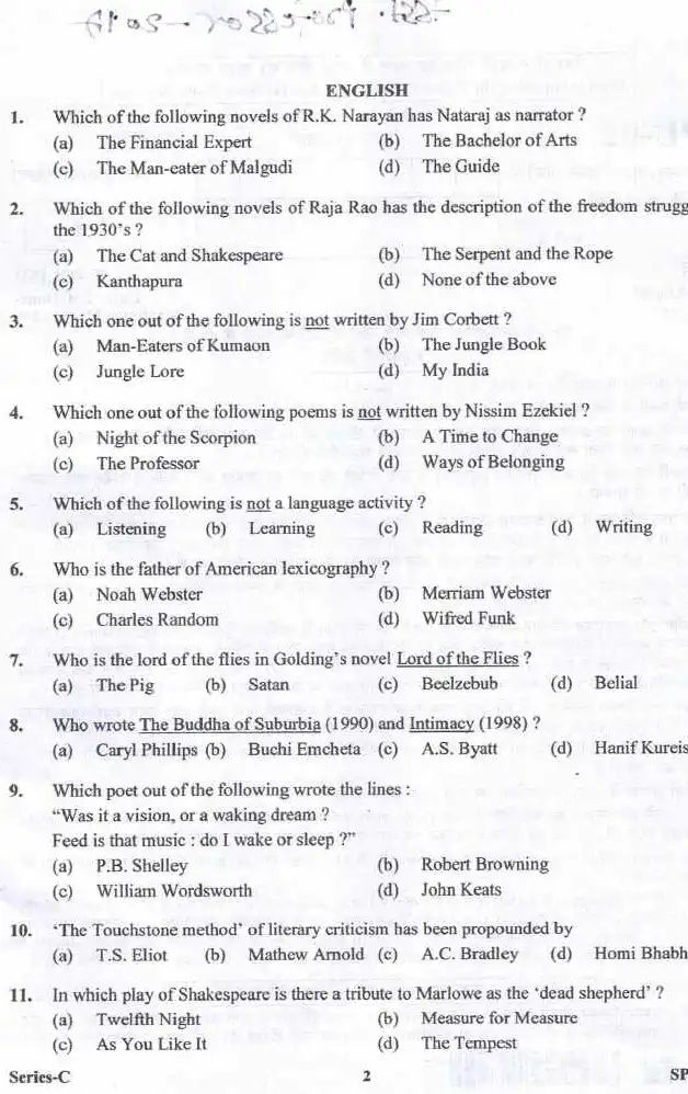 Assistant Professor Exam 2017 - Zoology Question Paper — page 1 instructions scan PDF download