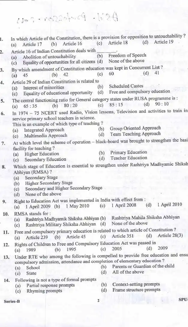 UKPSC Assistant Professor 2017 B.Ed. Technical English question paper page 1 instructions scan PDF download