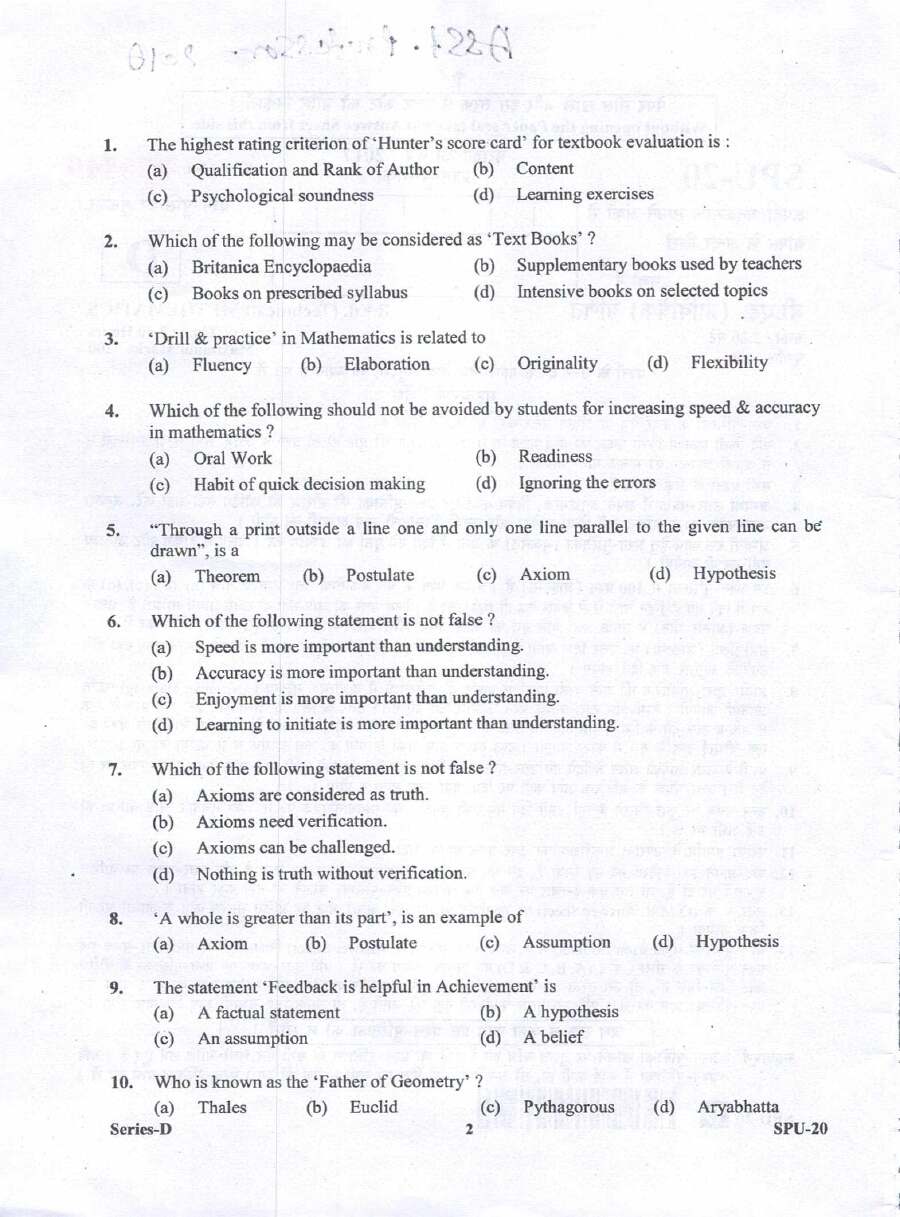 Assistant Professor Mathematics 2017 question paper page 1 instructions scan PDF download. UKPSC Assistant Professor (Govt. Degree College) Exam 2017.