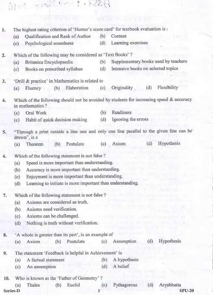 Assistant Professor Mathematics 2017 question paper page 1 instructions scan PDF download. UKPSC Assistant Professor (Govt. Degree College) Exam 2017.