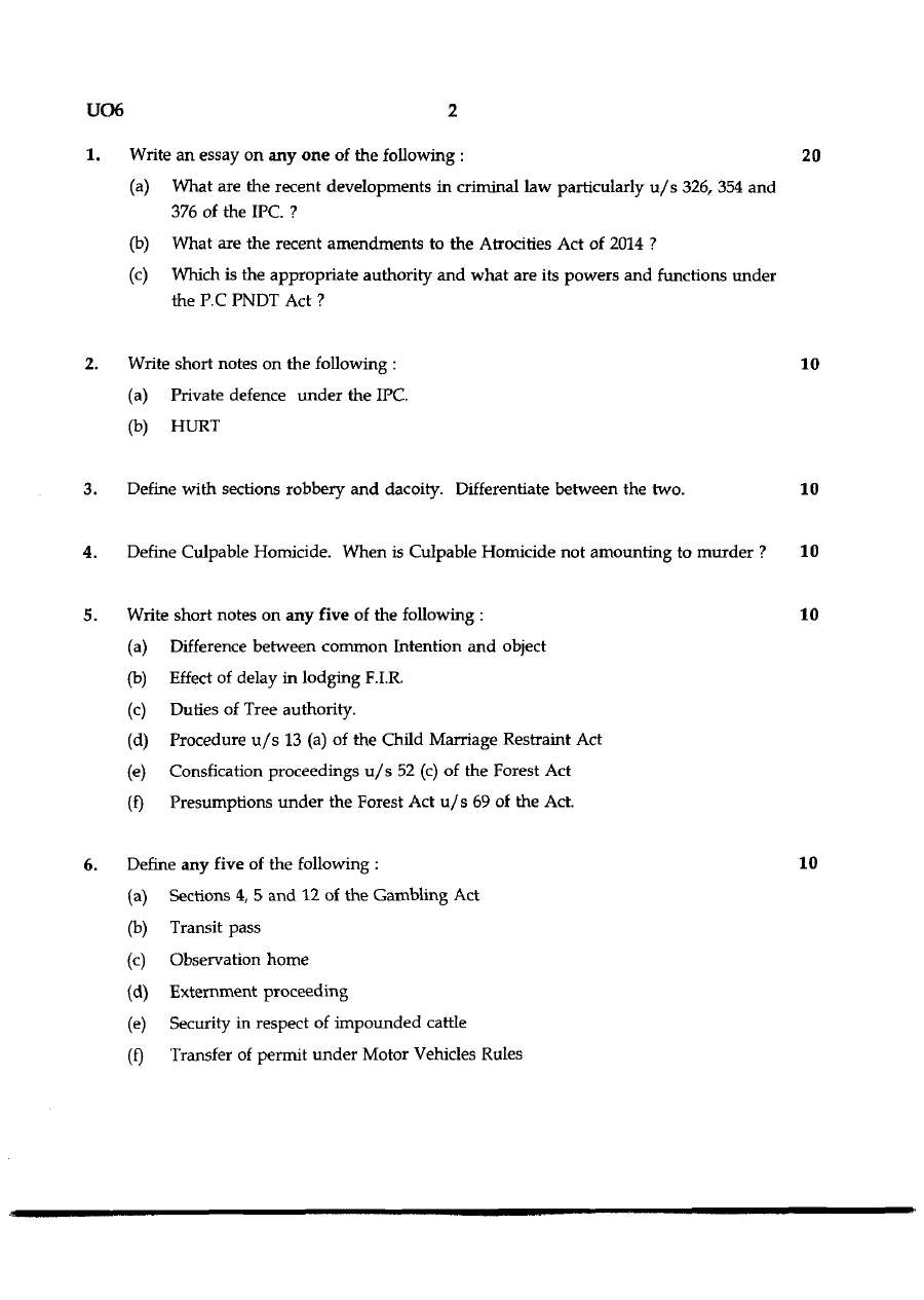 Indian Penal Code & Criminal Acts Paper II 2015 APP Exam Paper — page 1 instructions scan PDF download