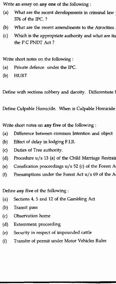 Indian Penal Code & Criminal Acts Paper II 2015 APP Exam Paper — page 1 instructions scan PDF download