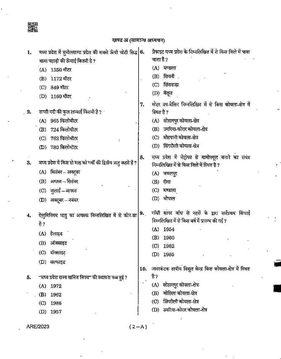 Assistant Registrar Exam 2023 Society Management question paper page 1 instructions scan PDF download. MPPSC Assistant Registrar exam paper 2023.