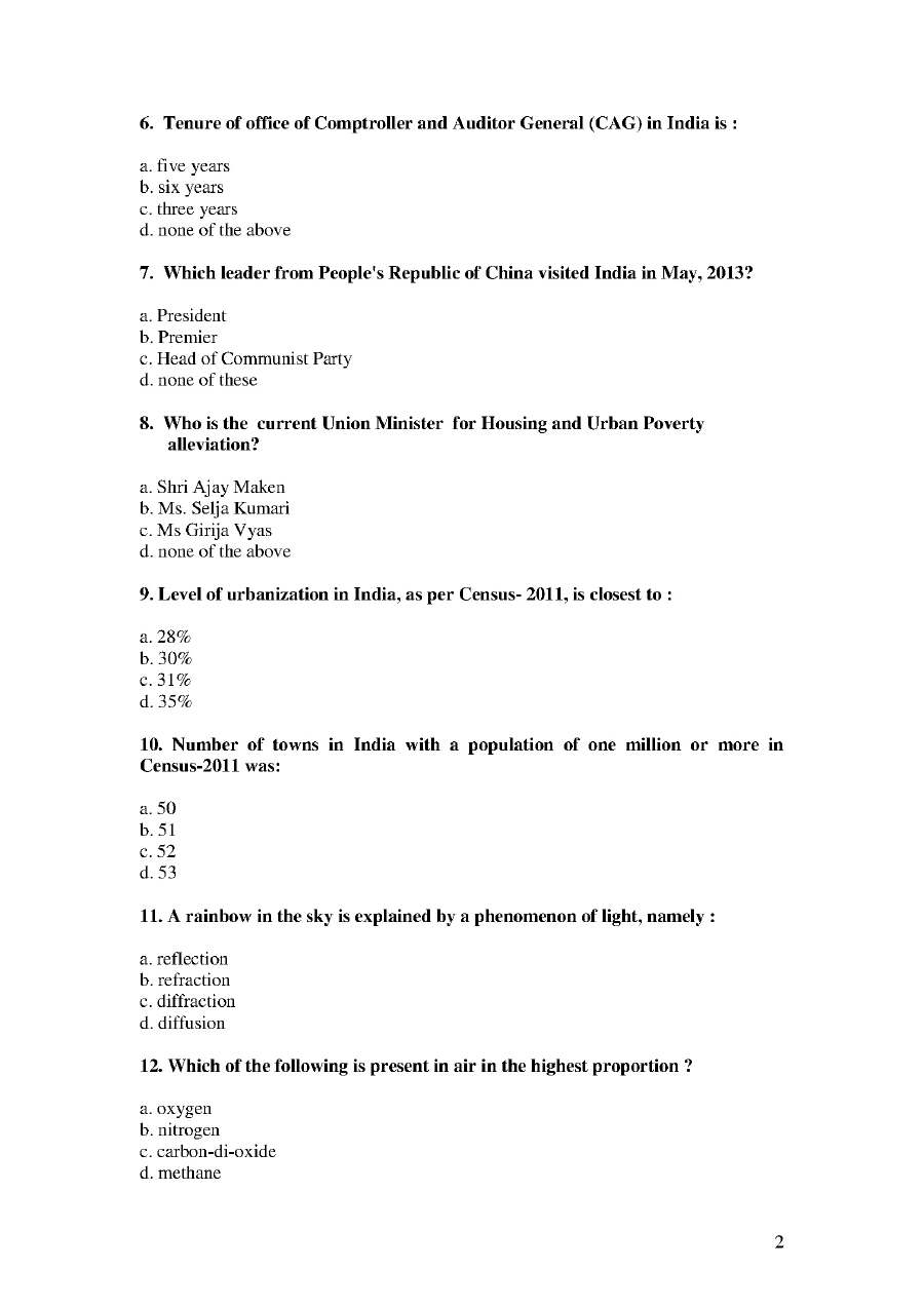 Assistant Town Planner 2013 General Knowledge Question Paper | Maharashtra Jobs — page 1 instructions scan PDF download