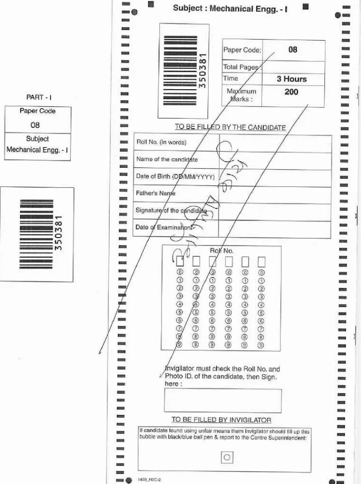 ASST. ENGINEER COMB. COMP. EXAM 2018 Mechanical Engg.-I question paper page 1 instructions scan PDF download RPSC