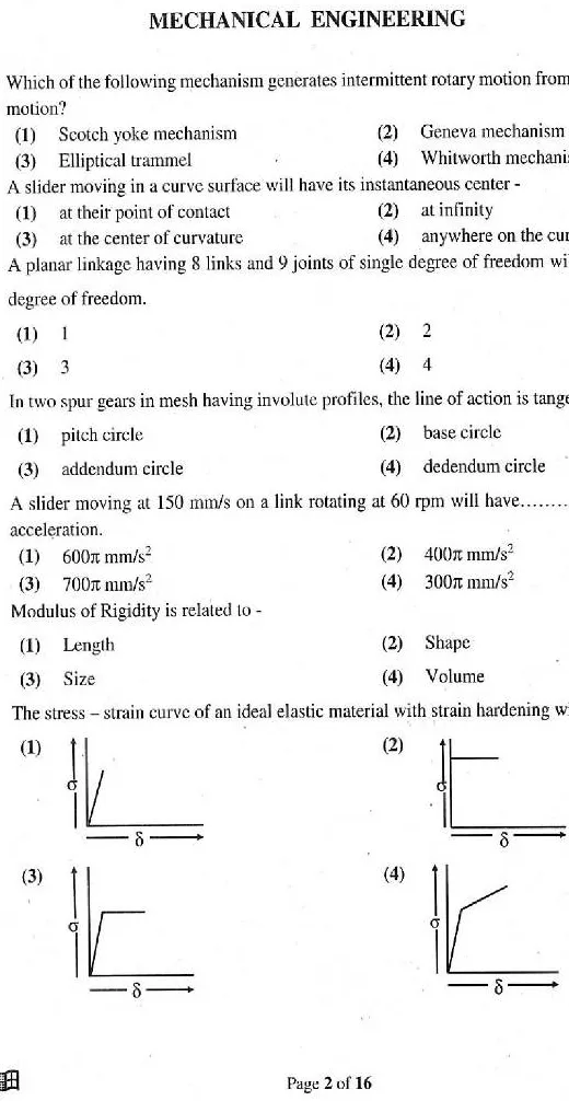 ASST. ENGINEER COMB. COMP. EXAM 2018 Mechanical Engineering Paper-II question paper page 1 instructions scan PDF download RPSC