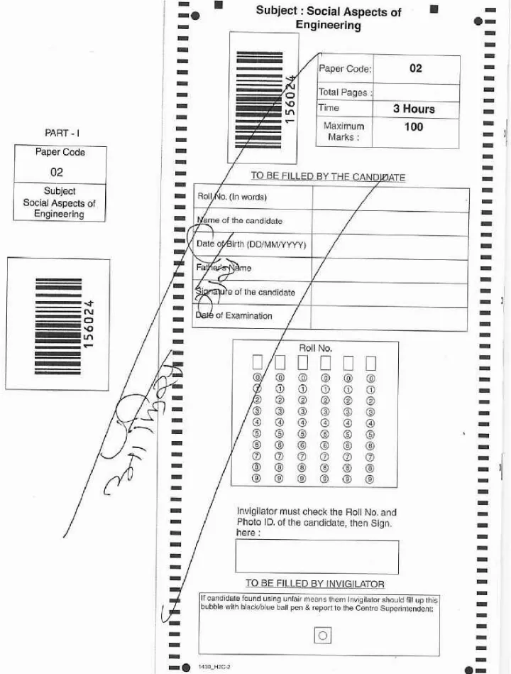 ASST. ENGINEER COMB. COMP. EXAM 2018 Social Aspects of Engineering question paper page 1 scan PDF download RPSC exam header candidate details
