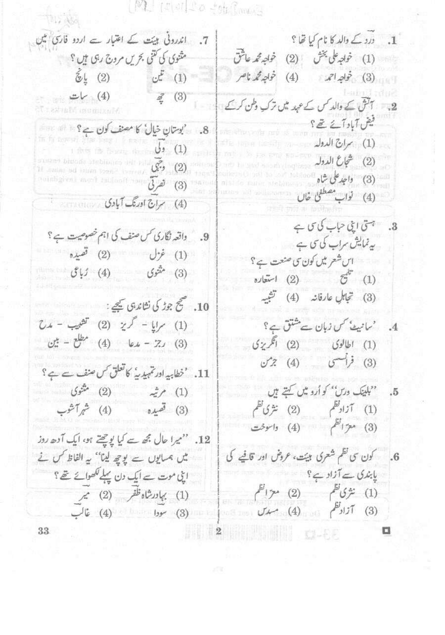 ASST. PROF. (COLLEGE EDUCATION) 2020 Urdu-I question paper page 1 instructions scan PDF download RPSC