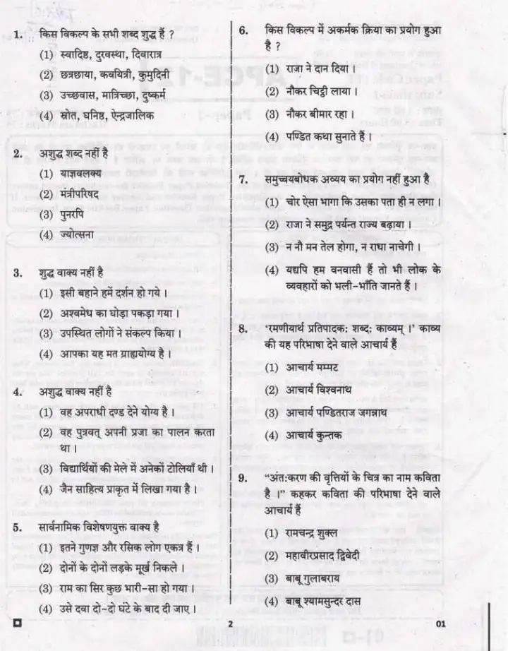 Asst. Prof. (College Education) 2020 Hindi-I question paper page 1 scan showing exam header and instructions for candidates. PDF download available.