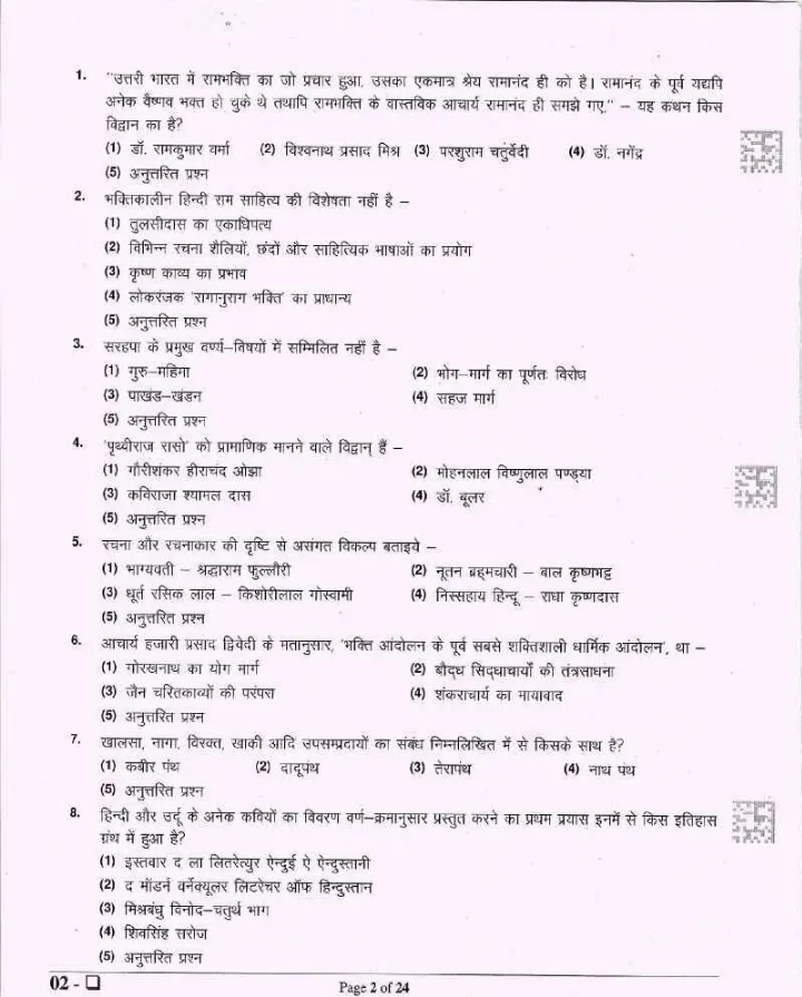 ASST. PROF., LIBRARIAN AND PTI (COLLEGE EDU.) EXAM 2023 Hindi Paper II question paper page 1 instructions scan PDF download