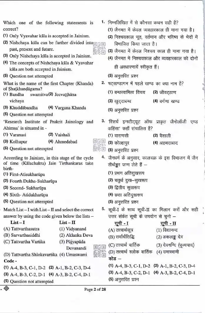 RPSC Asst. Prof. 2023 Jainology Paper I question paper page 1 instructions scan PDF download