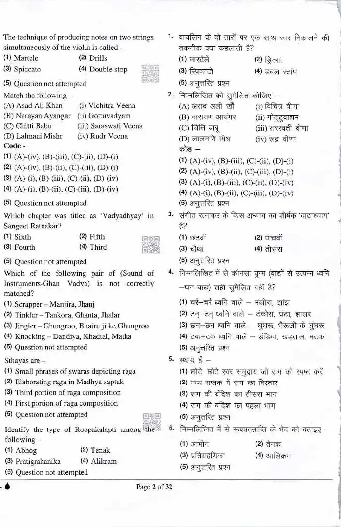 ASST. PROF. Music (Violin) Paper I 2023 RPSC question paper page 1 instructions scan PDF download