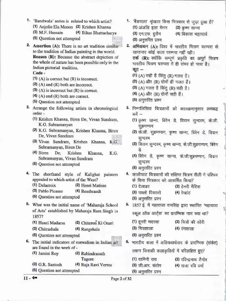 ASST. PROF. 2023 Paintings Paper I question paper page 1 instructions scan PDF download RPSC College Edu. Exam