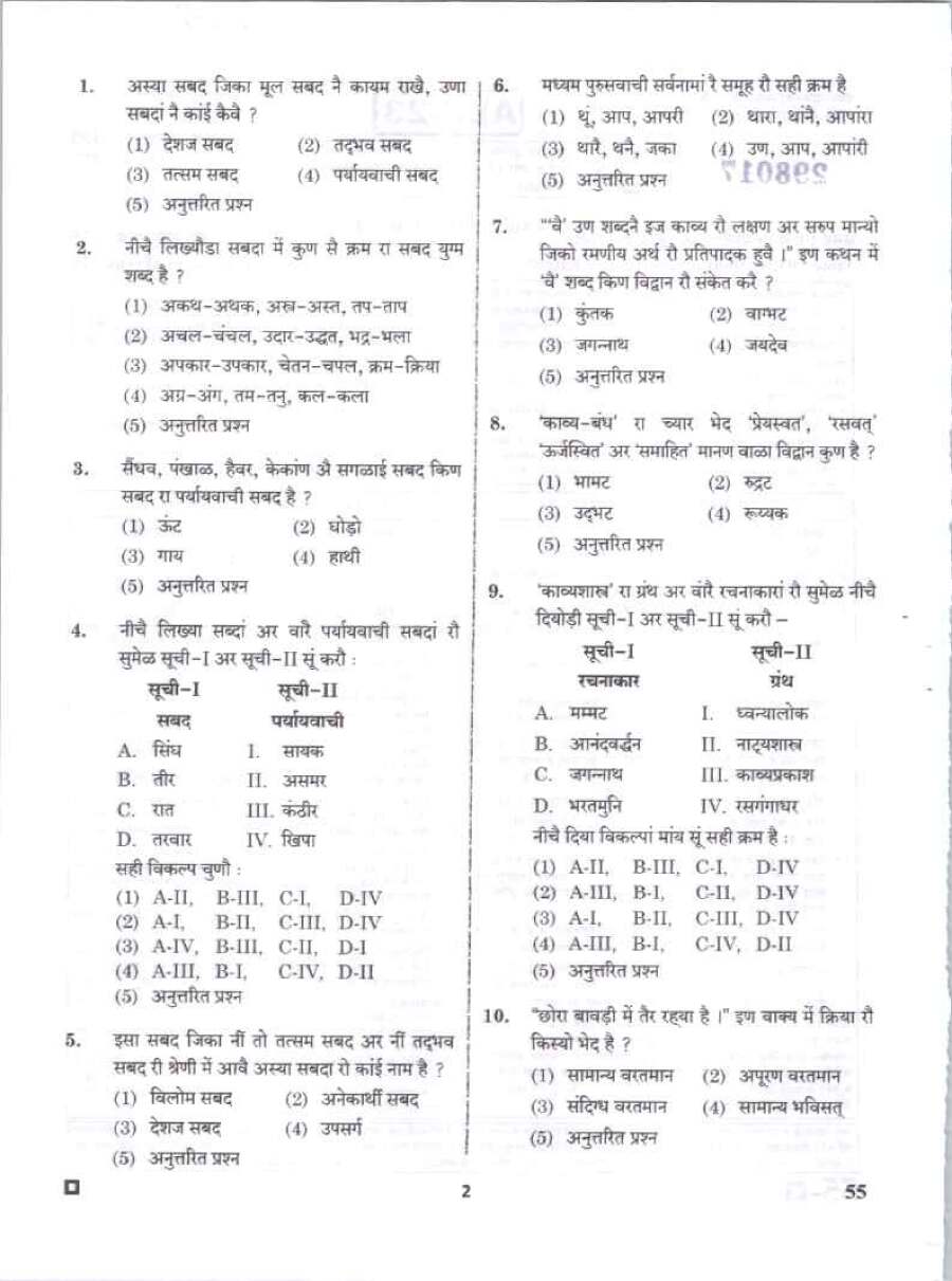 ASST. PROF. RPSC 2023 Rajasthani Paper I question paper page 1 instructions scan PDF download. Includes exam header, paper code, time, marks, and candidate instructions.