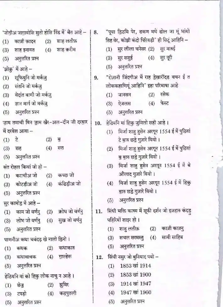 ASST. PROF., LIBRARIAN AND PTI EXAM 2023 Sindhi-I Paper-I question paper page 1 instructions scan PDF download RPSC