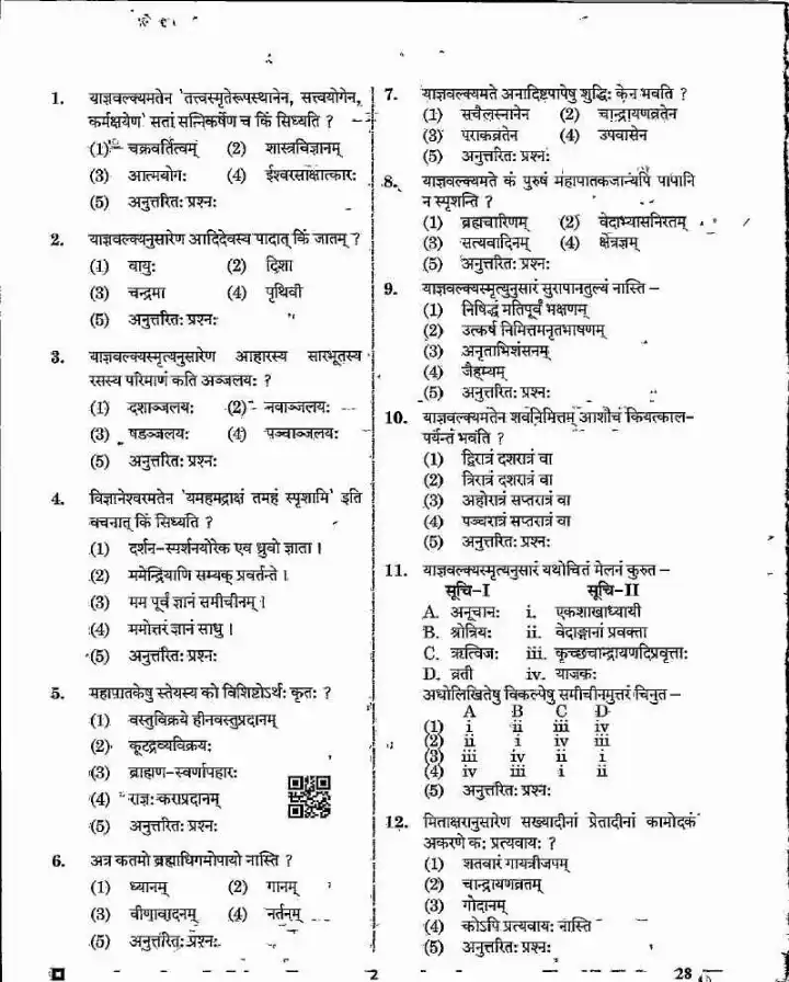 RPSC Asst. Prof. Dharmshastra-II 2024 question paper page 1 instructions scan PDF download
