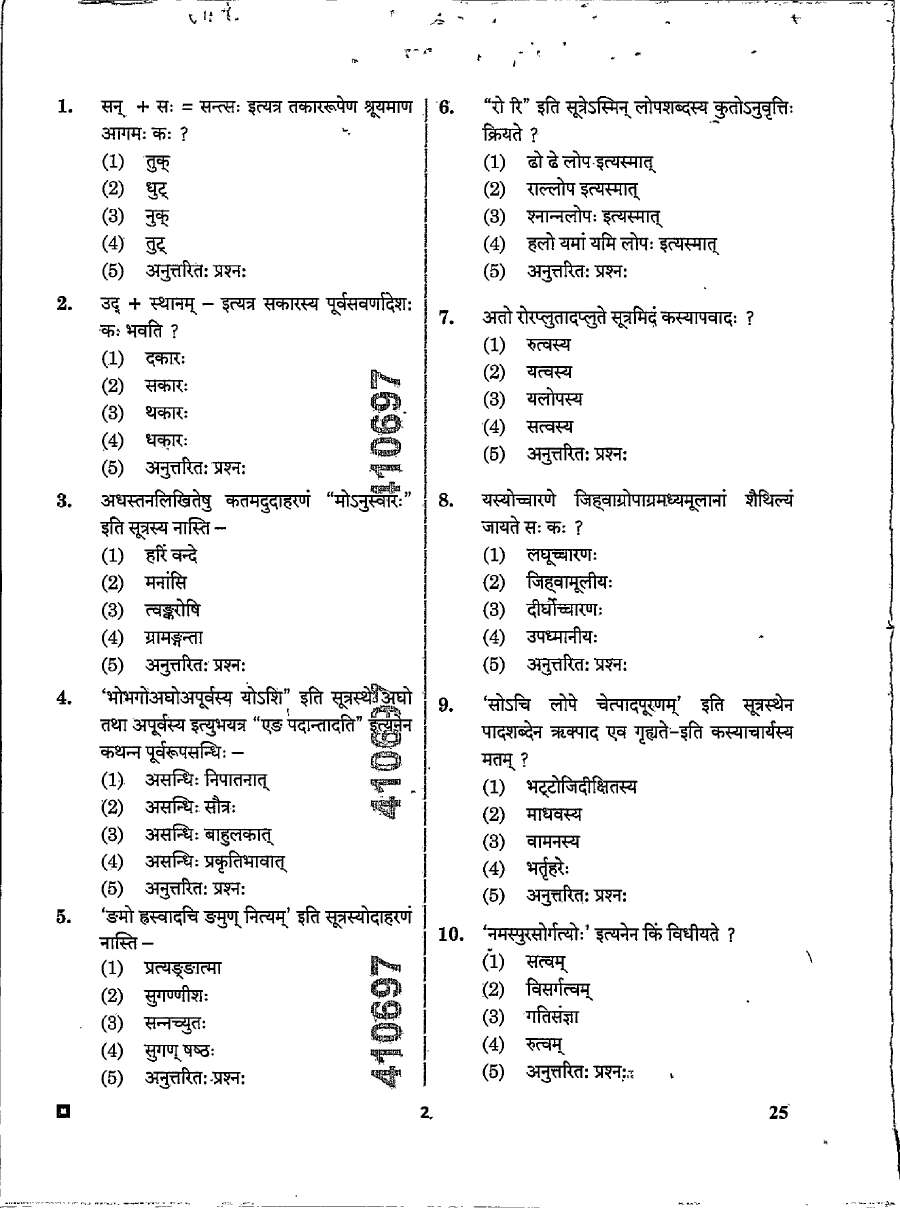 Asst. Prof Sanskrit Vyakaran-I 2024 Question Paper — page 1 instructions scan PDF download