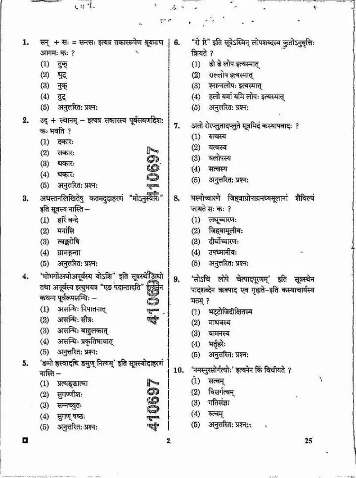 Asst. Prof Sanskrit Vyakaran-I 2024 Question Paper — page 1 instructions scan PDF download