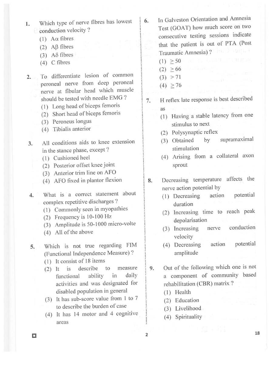 ASST. PROFESSOR 2020 Physical Medicine & Rehabilitation question paper page 1 instructions scan PDF download RPSC exam