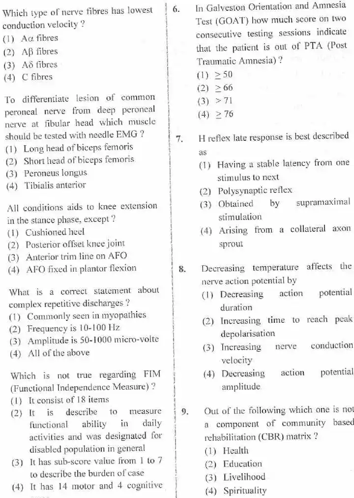 ASST. PROFESSOR 2020 Physical Medicine & Rehabilitation question paper page 1 instructions scan PDF download RPSC exam