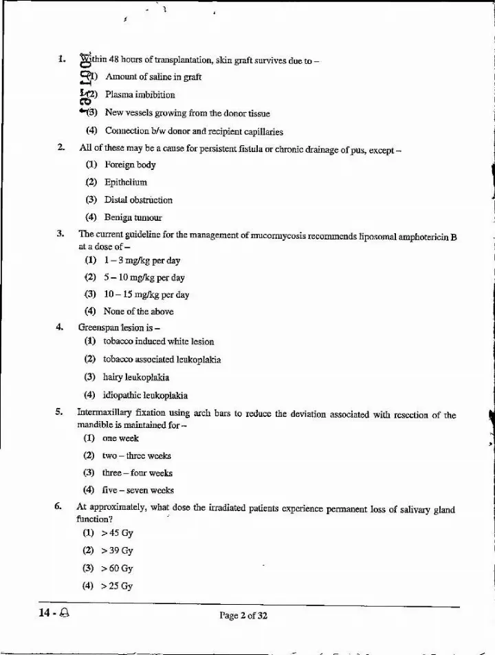 RPSC Asst. Professor Medical Edu. 2021 Dental and Prosthetic Head and Neck Cancer Surgery question paper page 1 instructions scan PDF download