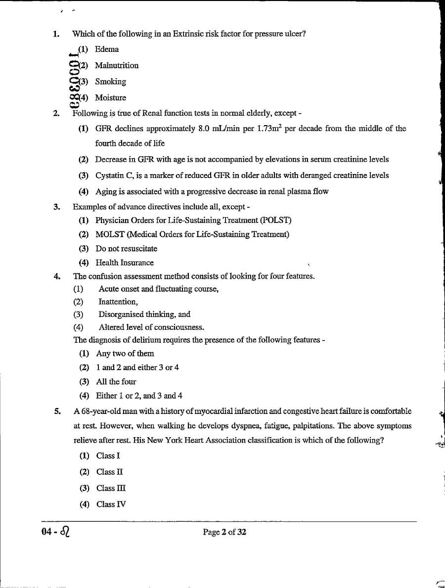 ASST. PROFESSOR (MEDICAL EDU.) 2021 Geriatric Medicine question paper page 1 instructions scan PDF download RPSC