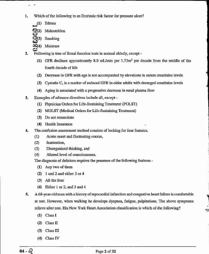 ASST. PROFESSOR (MEDICAL EDU.) 2021 Geriatric Medicine question paper page 1 instructions scan PDF download RPSC