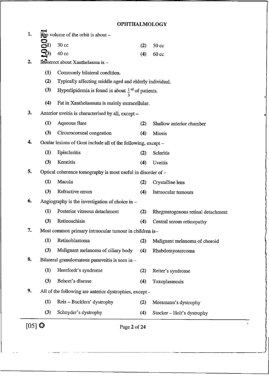 ASST. PROFESSOR (MEDICAL EDU.) 2021 Ophthalmology question paper page 1 instructions scan PDF download