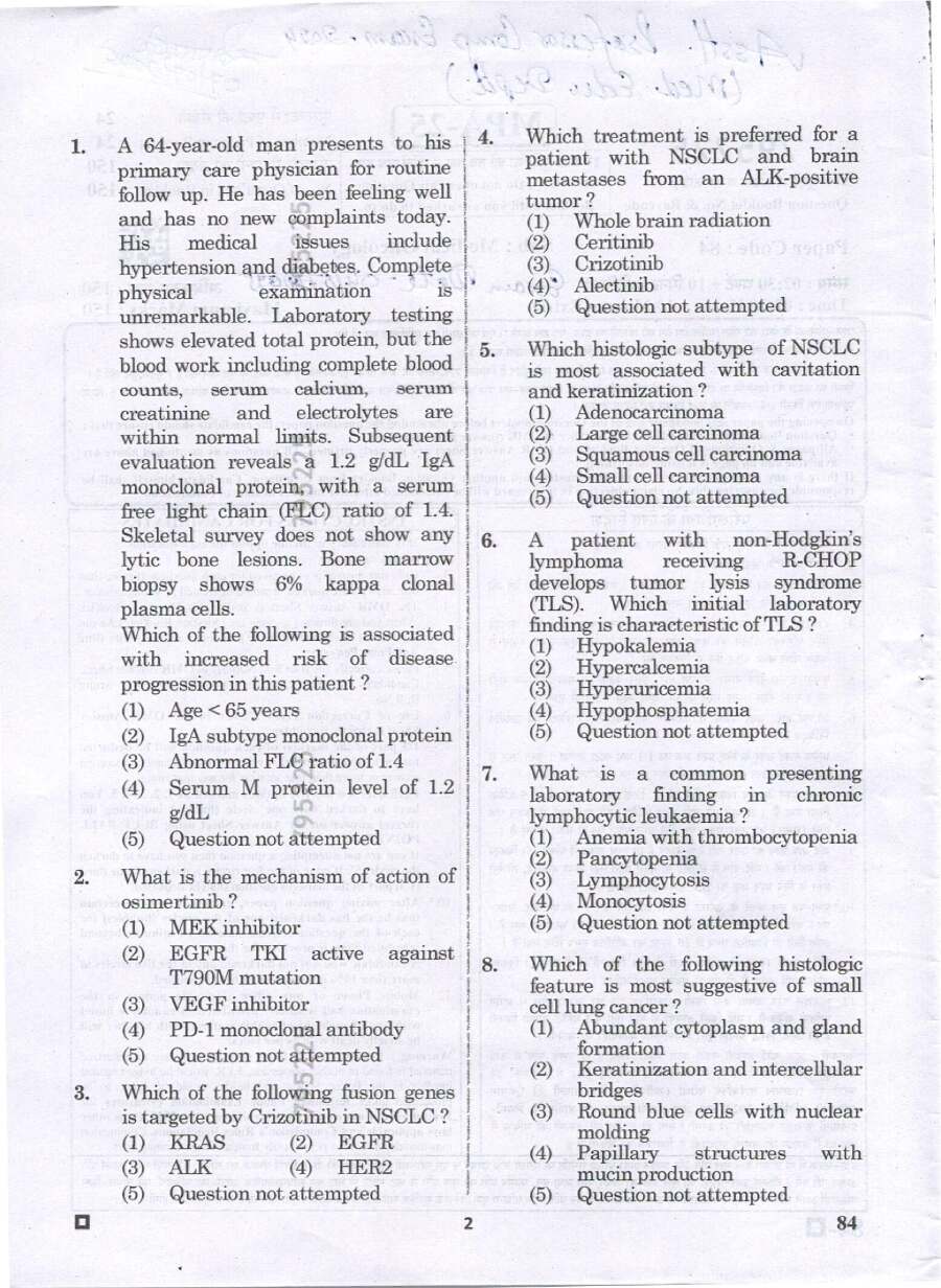 RPSC Asst. Professor Medical Oncology 2024 question paper page 1 instructions scan PDF download