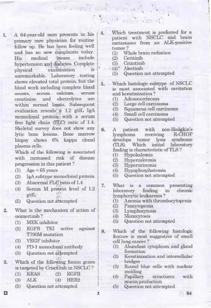 RPSC Asst. Professor Medical Oncology 2024 question paper page 1 instructions scan PDF download