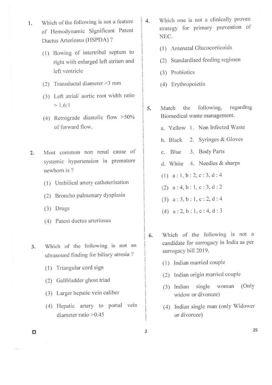 ASST. PROFESSOR Neonatology 2020 question paper page 1 instructions scan PDF download RPSC