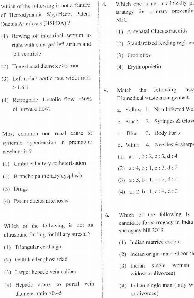 ASST. PROFESSOR Neonatology 2020 question paper page 1 instructions scan PDF download RPSC
