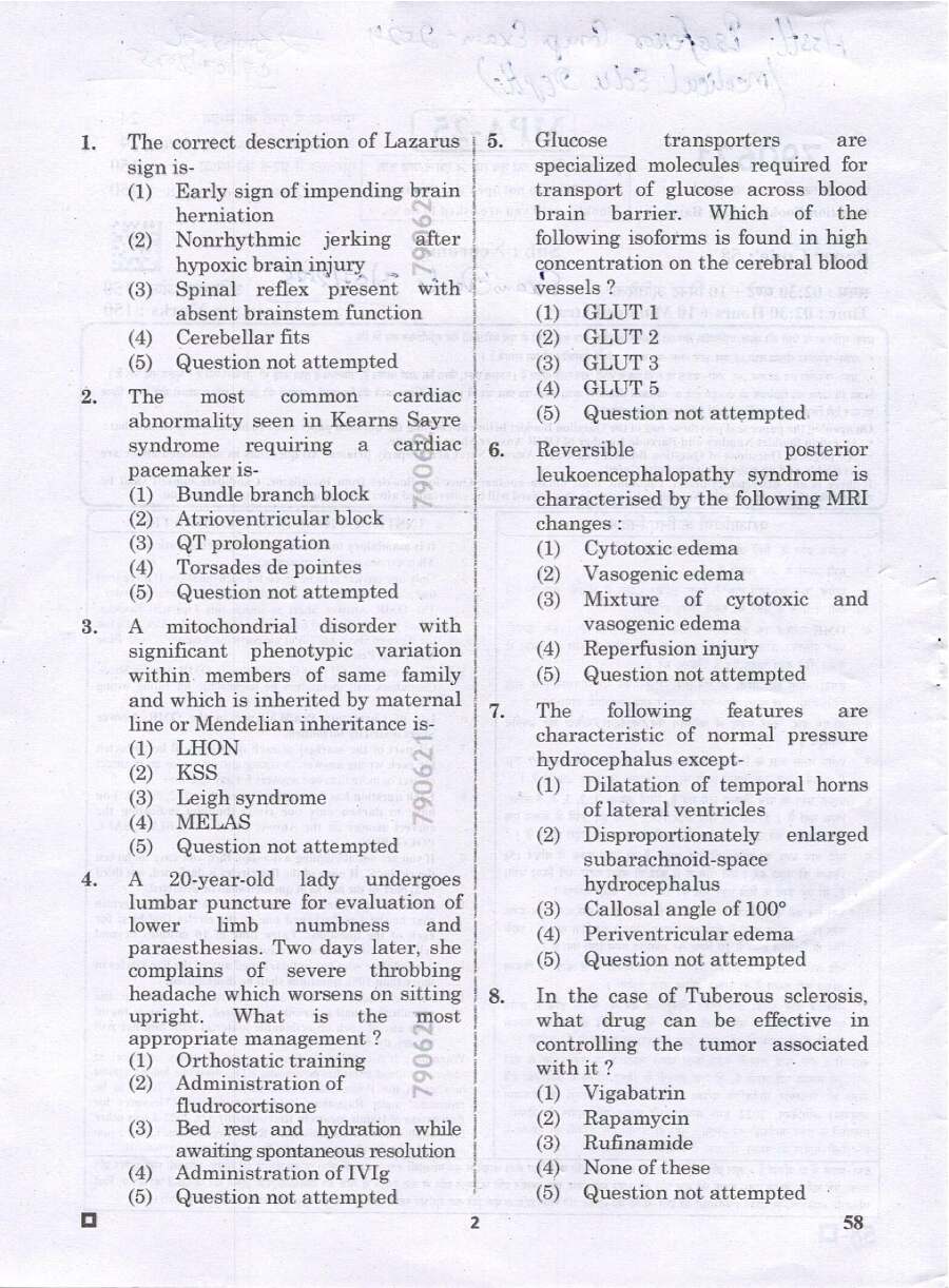 RPSC Asst. Professor Neurology 2024 question paper page 1 instructions and exam header scan PDF download