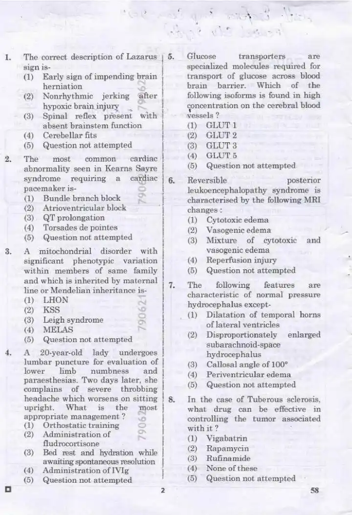 RPSC Asst. Professor Neurology 2024 question paper page 1 instructions and exam header scan PDF download