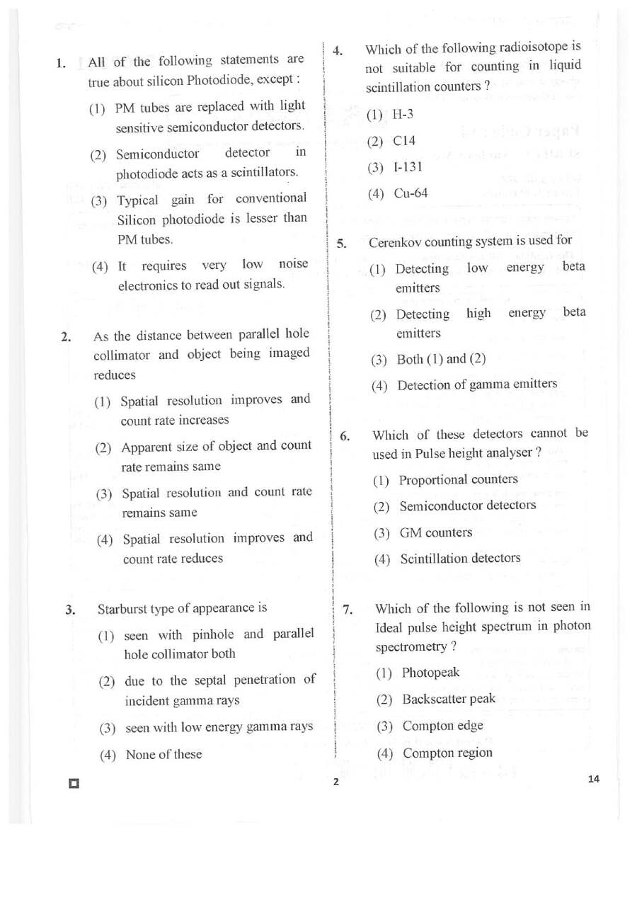 Asst. Professor Nuclear Medicine 2020 RPSC question paper page 1 instructions scan PDF download