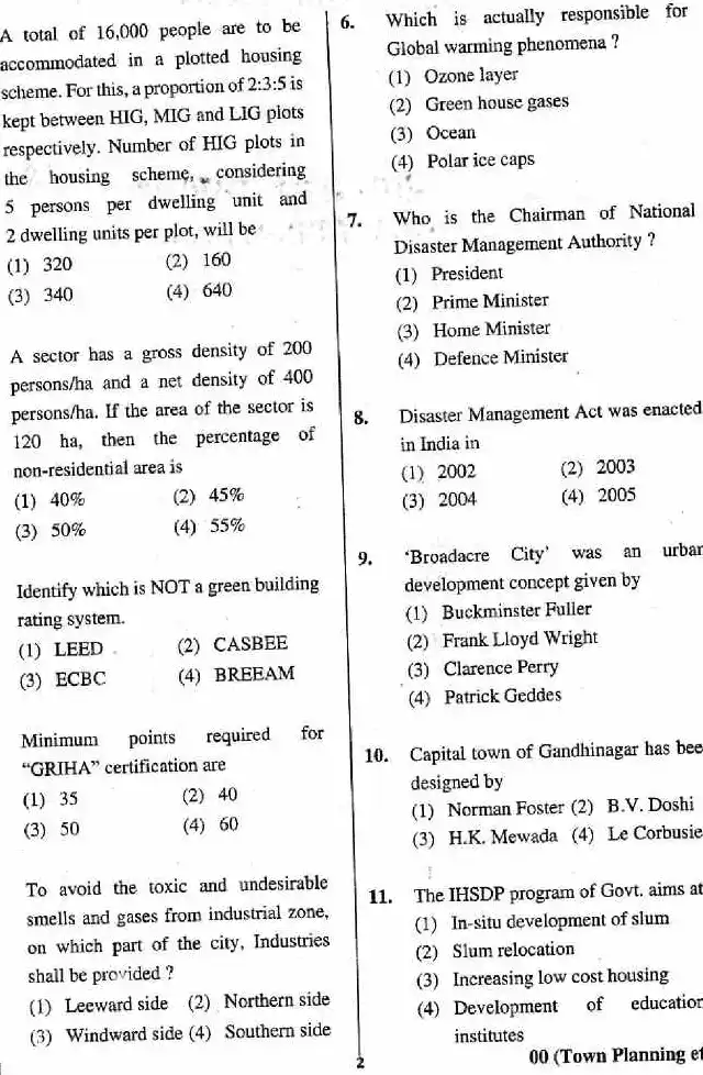 Asst. Town Planner 2018 RPSC Town Planning question paper page 1 instructions scan PDF download