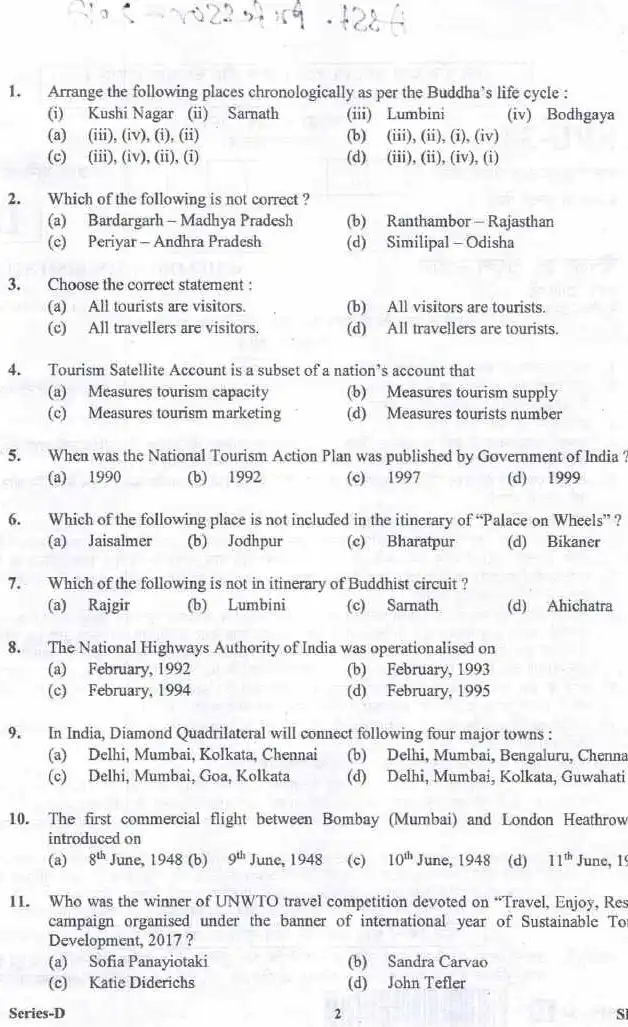 Bachelor in Tourism Studies 2017 Assistant Professor question paper page 1 instructions scan PDF download UKPSC