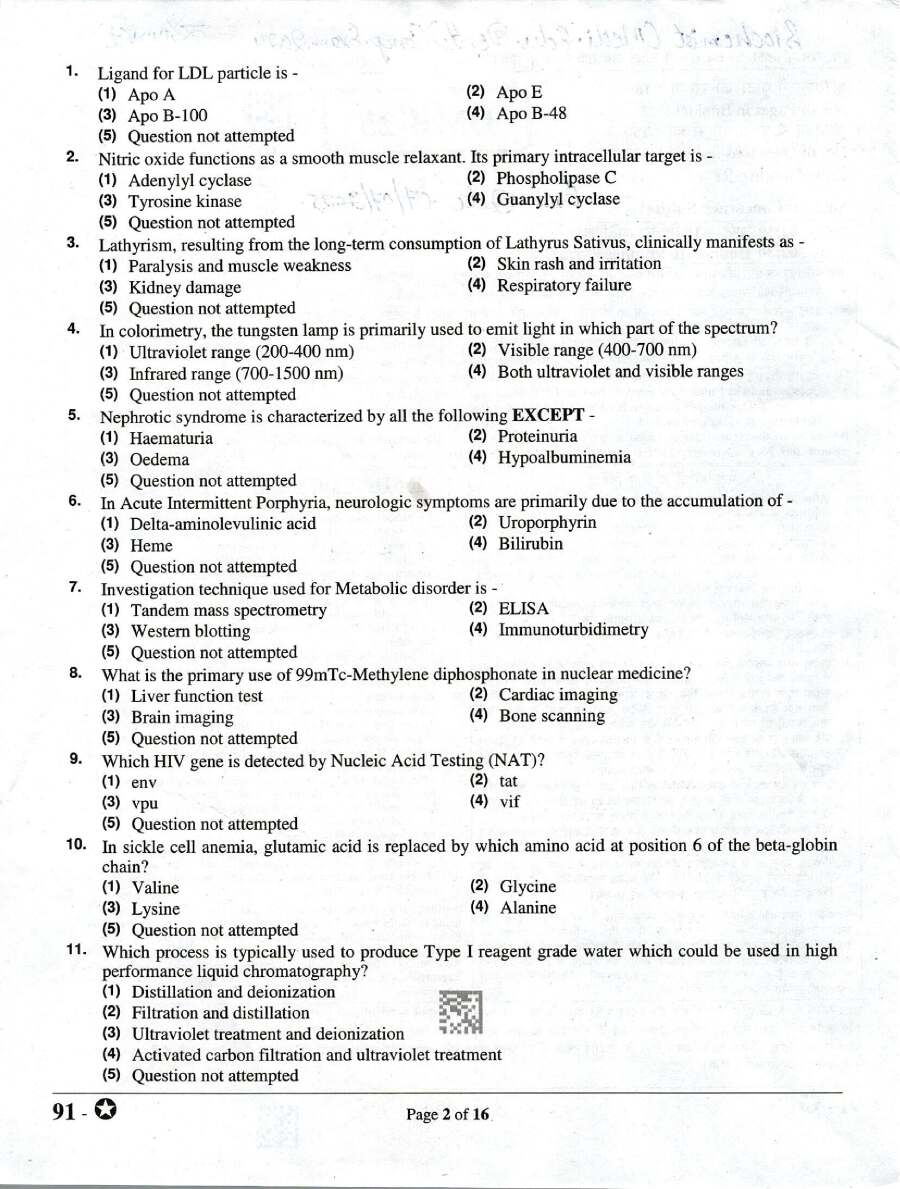 Biochemist (Medical Edu. Deptt.) Comp. Exam 2024 RPSC question paper page 1 instructions scan PDF download