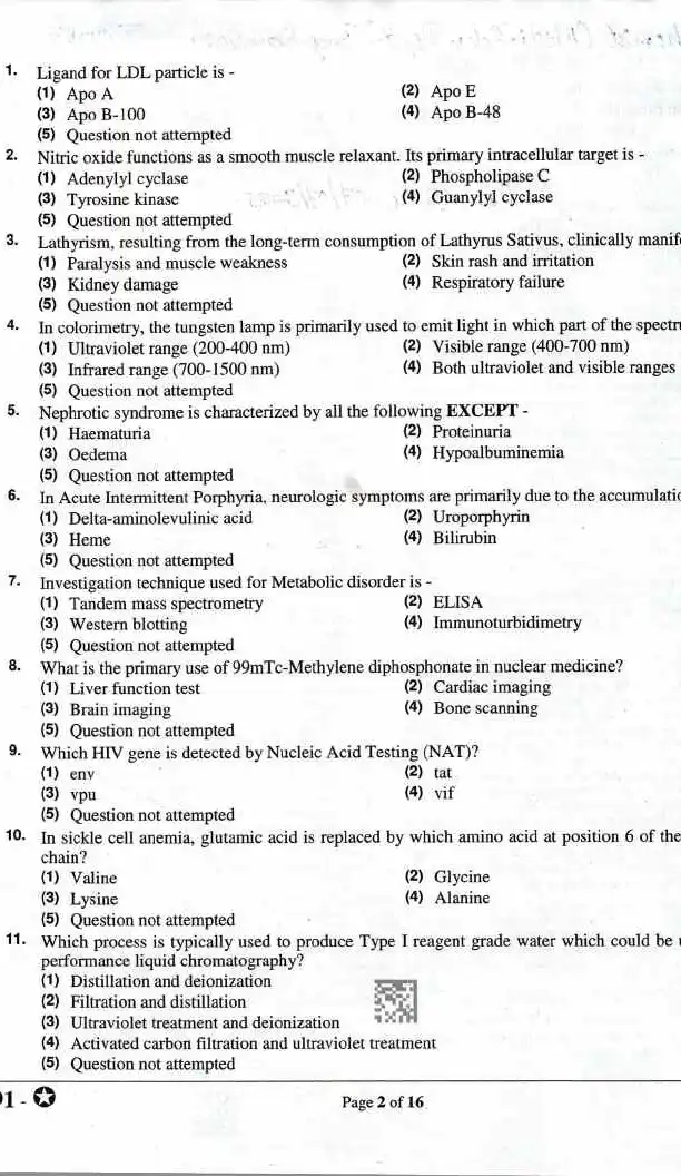 Biochemist (Medical Edu. Deptt.) Comp. Exam 2024 RPSC question paper page 1 instructions scan PDF download